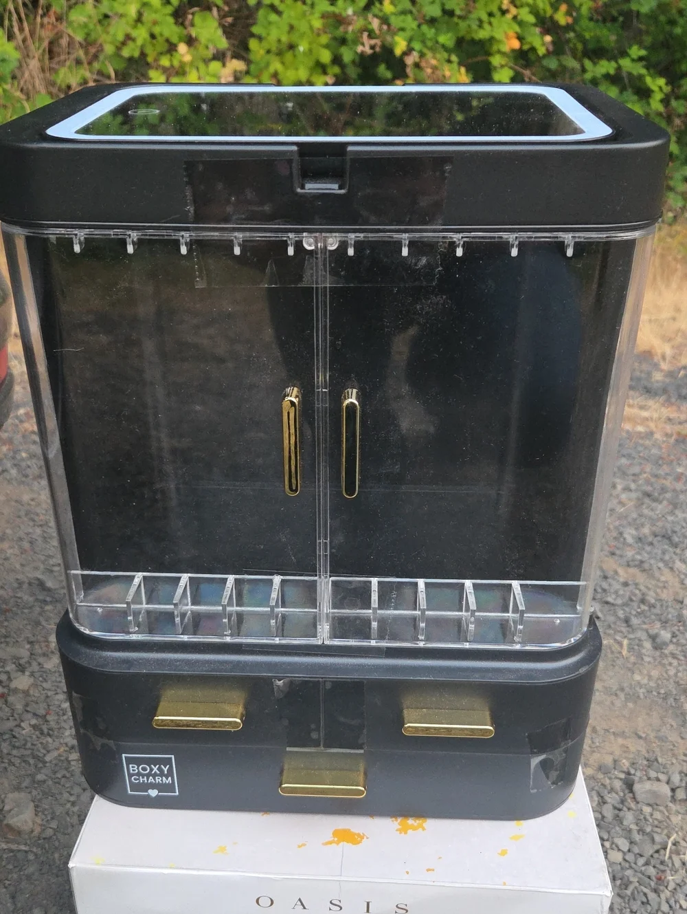BoxyCharm Black Acrylic Jewelry Organizer with Gold Accents